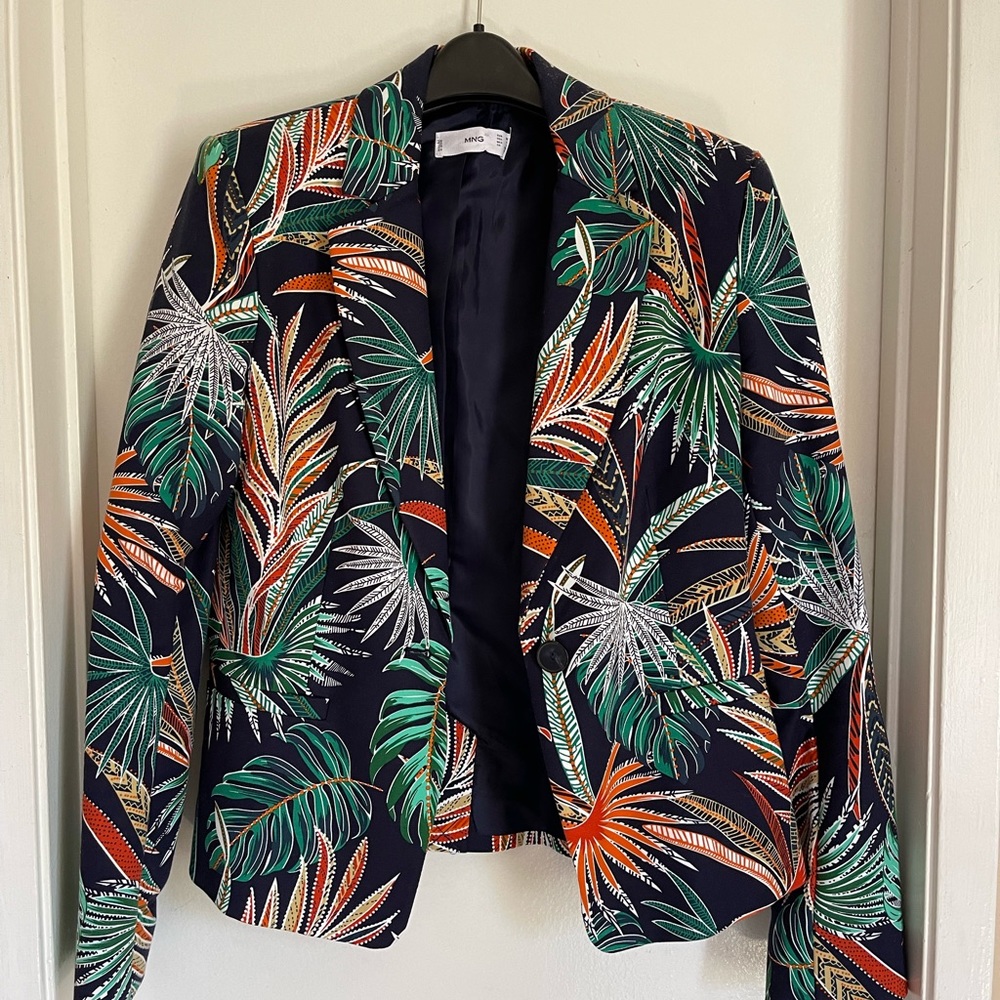 MANGO tropical cropped pantsuit set jacket and pants